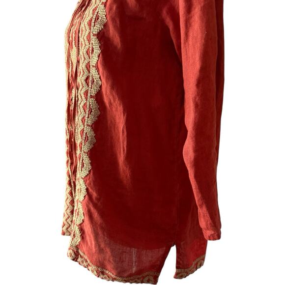 JOHNNY WAS Women’s Embroidered Linen Lightweight Tunic Top Burnt Orange Size S - Picture 3 of 10